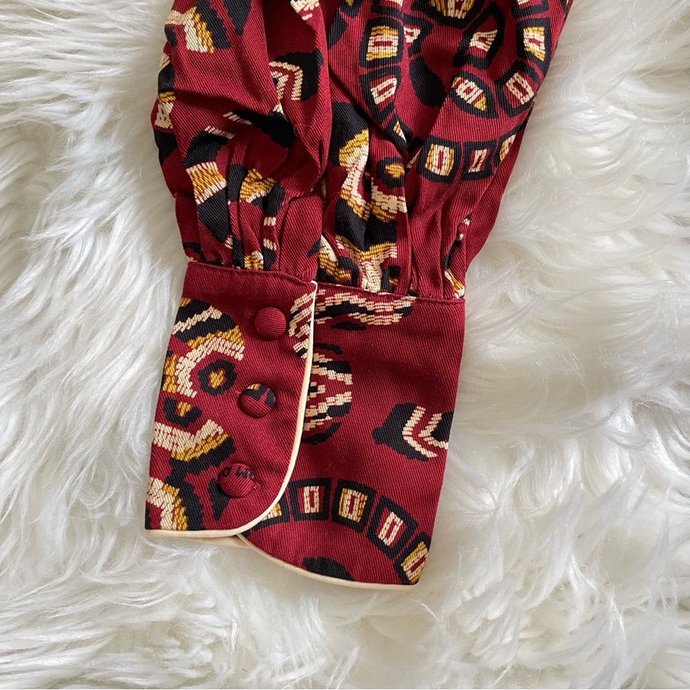 FARM Rio Burgundy Patterned Long Sleeve Mini Dress - Picture 13 of 16